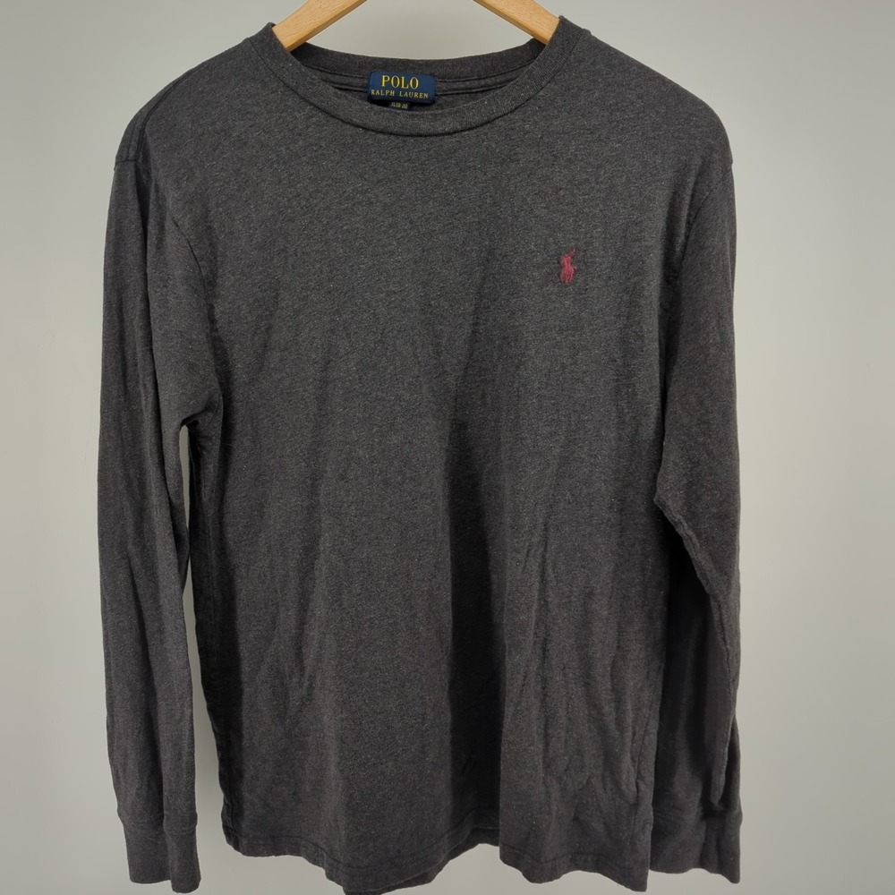 Polo Ralph‎ Lauren Youth Shirt Gray Crewneck Long Sleeve Tee Sz XL (18-20)